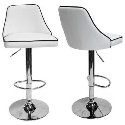 Aaron Presley Faux Leather Adjustable Swivel Bar Stool in White (Set of 2) - Best Master Furniture