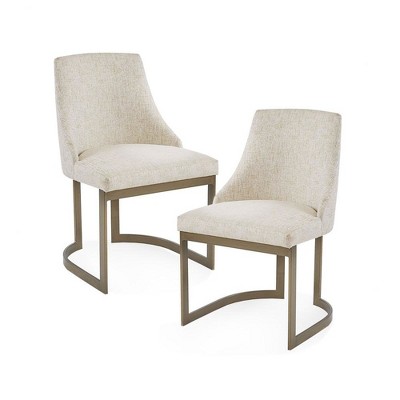 Starlight Canyon Home,Set of 2 Beige Dining Chairs with Metal Frame and Upholstered Seat