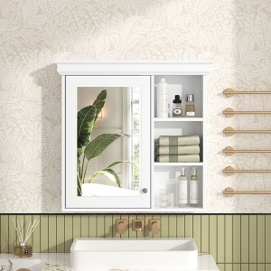 NicBex 30" x 28" Bathroom Storage Wall Cabinet with Mirror, Wall Mounted Mirror Cabinet, Over the Toilet Storage White Storage Cabinet, White - 1 of 4