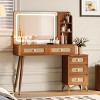 Vintage Rattan Vanity Desk with Lighted Mirror & Adjustable LED, 47" Wood Makeup Table for Bedroom-3irtyhousy - 2 of 4