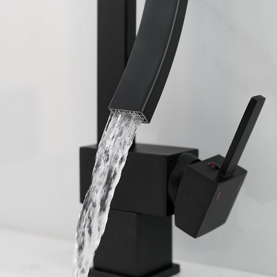 Matte Black Modern High-Arc Single Handle Bathroom Faucet