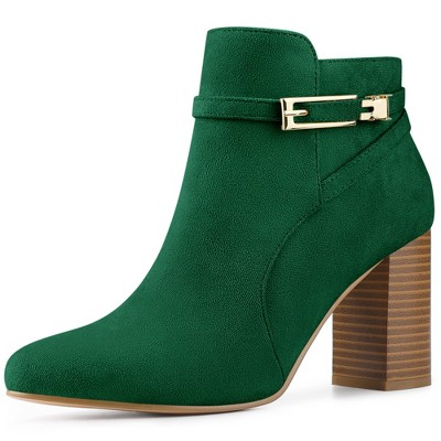 Allegra K Women's Round Toe Buckle Chunky Heel Ankle Booties