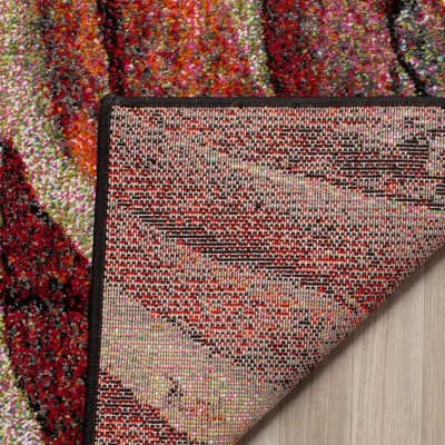 Red and Multicolor Abstract Synthetic Runner Rug, 2'3" x 6'