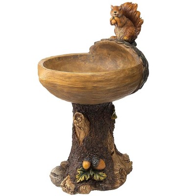 Squirrel Birdbath With Tree Trunk Base And Acorn Basin