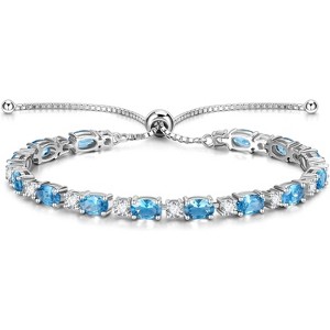 Sterling Silver Birthstone Tennis Bracelet, Bolo Adjustable Chain Fine Jewelry, Birthday Gift for Women Mom Wife - 1 of 4