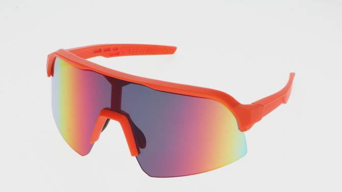 Men&#39;s Rubberized Plastic Shield Sunglasses - All In Motion&#8482; Neon Red, 2 of 4, play video