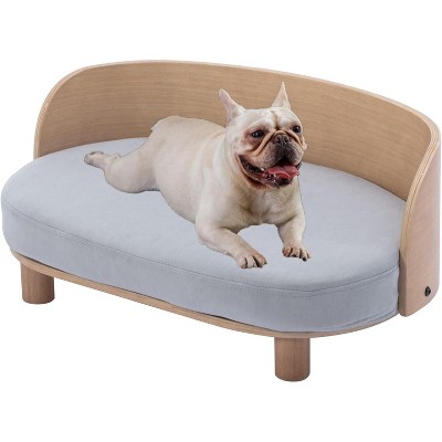 Dog Couch,26" Washable Removable Dog Beds with Solid Wood Legs and Bent Wood Back, Dog Couch with Velvet Cushion for Large and Small Dog and Cat