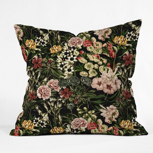 Black floral outlet throw pillow