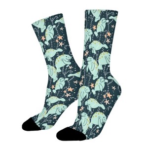 Spearmint Green Manatee Women Printed Crew Socks Funny Funky Socks Soft Polyester Novelty Gifts for Artists Men - 1 of 1