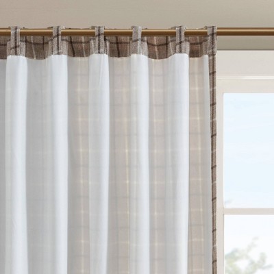 Brown Plaid Polyester Light-Filtering Curtain Panel with Fleece Lining