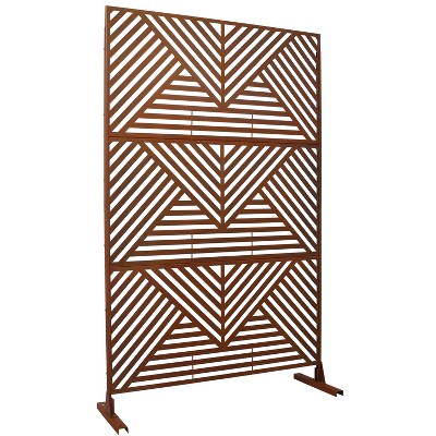 Grungis 76" H×48" W Freestanding Privacy Fence with Geometric Linen Pattern,Outdoor Privacy Screen for Balcony,Patio,Garden