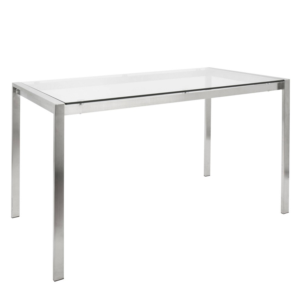 Photos - Dining Table Fuji 47" Modern  Stainless Steel/Clear Glass - LumiSource