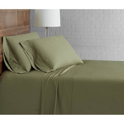 Olive Green Cotton Percale Twin XL Sheet Set