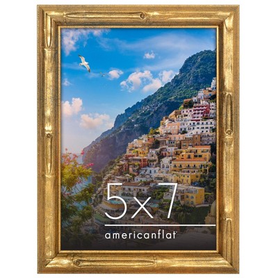 Americanflat 5x7 Picture Frame with Bamboo-Style Molding - Gold Bamboo Frame - Elegant Gallery Style Frames for Tabletop or Wall Display - Gold