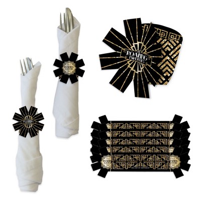 Big Dot of Happiness Roaring 20’s - 1920s Art Deco Jazz Party Paper Napkin Holder - Napkin Rings - Set of 24