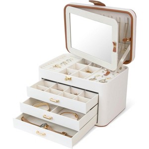 4 Layer Jewelry Organizer with Mirror, 3 Drawers, Jewelry Storage Box, for Earring, Necklace, Bracelet, Ring - 1 of 4