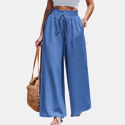 Women's Breezy Blue Wide-Leg Beach Pants - Cupshe