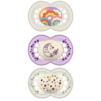 MAM Supreme Night Baby Pacifier, for Sensitive Skin, Patented Nipple, 2  Pack, 0-6 Months, Girl