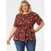 Women's Plus Size Ruffle Tie Waist Short Sleeve Chiffon Floral Blouse - Agnes Orinda - 3 of 4