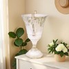 Rustic Shabby Chic Metal Trophy Planter with Handles, Vintage Pedestal Flower Pot, Aged Green & White Distressed Finish - 2 of 4