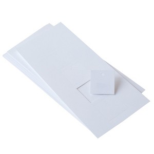 Paper Frenzy White Small Square Tags 1.5" x 1.5" 100 pack Laser Compatible - 1 of 3