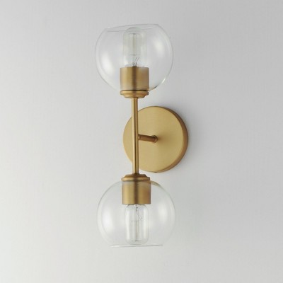 Natural Aged Brass 2-Light Vanity Wall Sconce with Clear Glass Shades