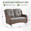 Buenhomino Patio Loveseat Rattan Glider Sofa with Curved Armrest Thicking Back & Seat Cushions for Garden Balcony Backyard - 3 of 4