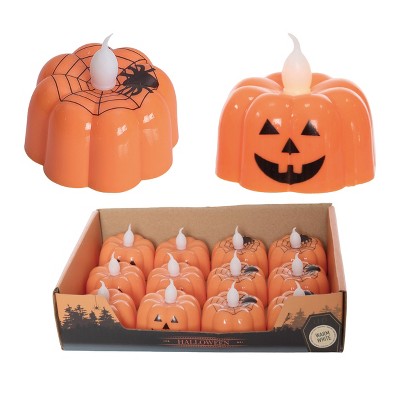 Transpac LED Pumpkin Tea Light Set of 2 Flameless Candles Halloween Decor Battery Operated Easy Care Gift