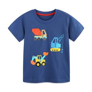 MyKids-USA Summer Boys’ Engineering Vehicles Cartoon Pattern T-shirt in European and American Style - 1 of 4