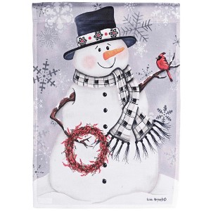 Dicksons Magnolia Garden Outdoor Flag Decoration For Garden, Yard, Or Walkway Large 30 x 44, Weather Resistant Polyester, Snowman With Berry Wreath - 1 of 2