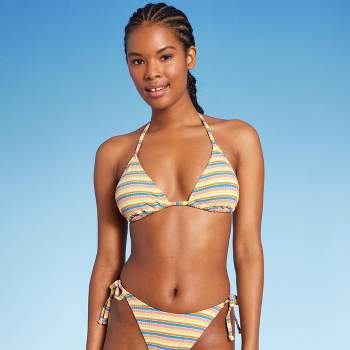 Women's Ribbed Triangle Bikini Top - Wild Fable™ Blue/Green/Pink Striped