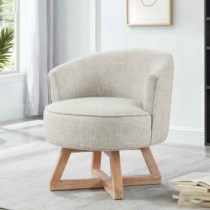 CAVINAS Linen Swivel Accent Chair with Curved Backrest and Wood Base,Upholstered Swivel Living Room Chairs,Reading Chairs for Living Room - 1 of 4