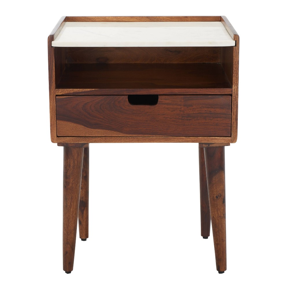 Marion 1 Drawer Nightstand Walnut/White - Safavieh