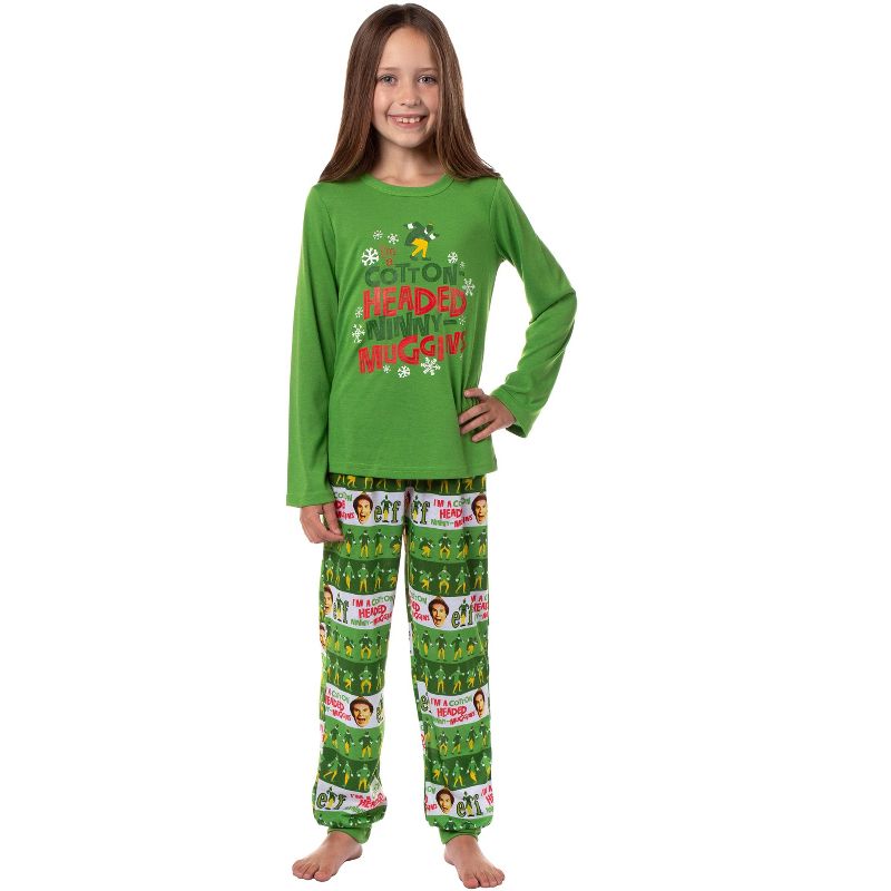 Elf The Movie Womens' and Girl's Film Cotton-Headed Ninny-Muggins Jogger Pajama Set Green, 2 of 6