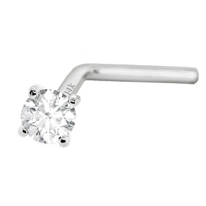 Jewelry Avalanche Diamond L-shape Nose Stud 20G Solid 14K Gold L-bend Nose Ring Stud - 1 of 3