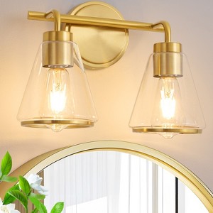 POWLIG 14-in 2-Light Modern Gold Dimmable Bathroom Vanity Light with Cone Clear Glass Shade - 1 of 4