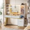 PAKASEPT Makeup Vanity Desk, Dressing Table with Lights & Power Outlet, Fluted Vanity Desk with Glass Top, 3 Drawers and 2 Cabinet - 3 of 4