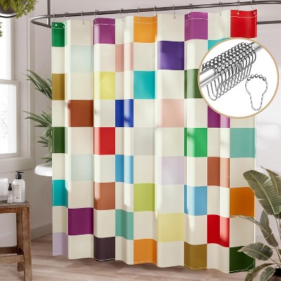 Bath Shower Curtain, Washable Cloth Black Shower Curtain Sets with 12 Shower Curtain Hooks, Fabric Rustic Black and White Striped Curtain
