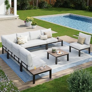 Captiva Designs Outdoor Off-white Conversation Set with Sectional Sofa & Coffee Table & Removable Cushion - 1 of 4
