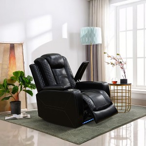 MAYEERTY Power Recliner Chair, Electric Breathable Leather Reclining Chair with USB Charging, Adjustable Backrest for Living Room, Black - 1 of 4