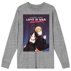 Kaguya-Sama Love Is War Ultra Romantic Sitting Characters Crew Neck Long Sleeve Gray Heather Unisex Adult Tee - 1 of 3