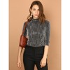 INSPIRE CHIC Women's Party Glitter 3/4 Sleeve Stand Up Neck Shiny Striped Metallic Blouse - 2 of 4