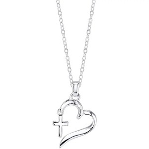 18K White Gold Faith Hope Love Cross and Heart Pendant Necklace - 1 of 4