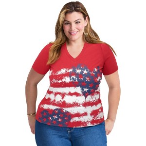 Avenue Women's Plus Size V-Neck Short Sleeve Graphic Tee - 1 of 4