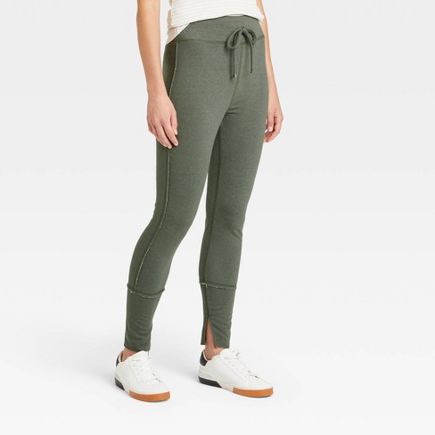 Women's Drawstring High-Waist Lounge Leggings - A New Day™ Heather Olive S