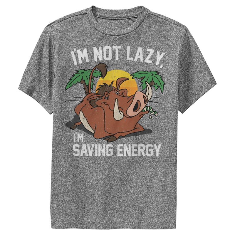 Boy's Lion King Pumbaa I'm Not Lazy I'm Saving Energy Performance Tee, 1 of 5
