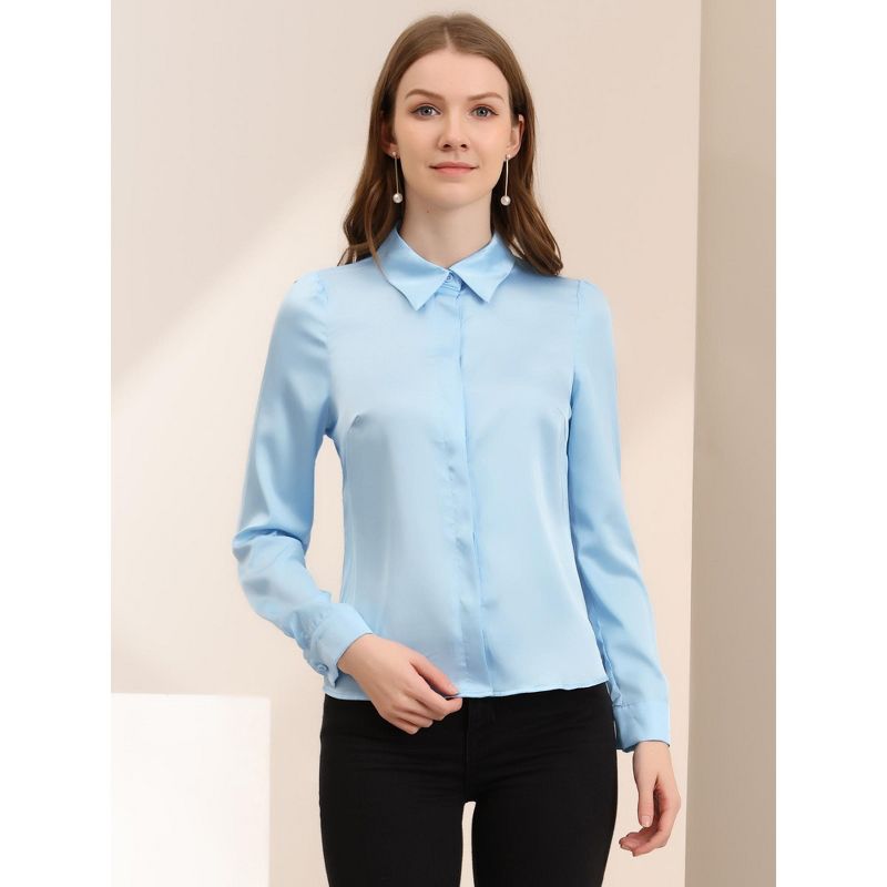 Allegra K Women's Office Satin Tops Collared Professional Long Sleeve Button-up Shirt, 3 of 7