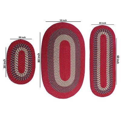 Alpine 3 Piece Collection 100% Polypropylene Durable & Stain Resistant Double Sided Reversible Indoor Braided Rug Set