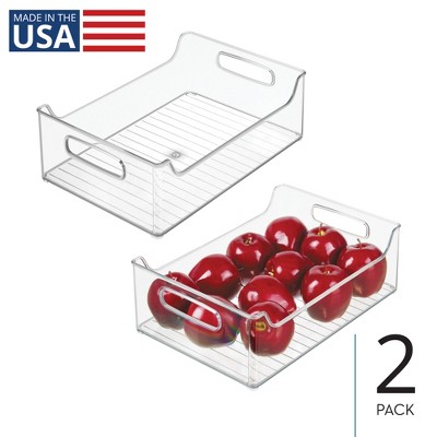 Plastic Stackable Pantry Bin with Handles, Set of 2, Clear, Made in USA