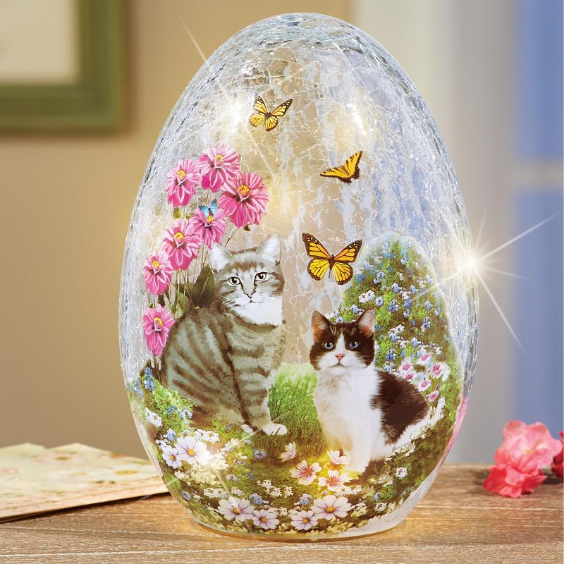 Collections Etc LED Lighted Garden Cats Glass Egg Lamp 6 X 5.25 X 8.5, 2 of 3
